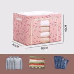 Cutie de Depozitare Pliabila, Flippy, Cu Fermoar, 100 L, Textil, 60x42x40 cm, cu Fereastra, Cadru Metalic, Suport Baza Stabil din Plastic, Imprimeu Cirese, Roz - imagine 2