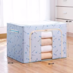Cutie de Depozitare Pliabila, Flippy, 100 L, din Tesatura Oxford, 60x42x40 cm, Fereastra Frontala, 2 Usi de Acces cu Fermoar Bidirectional, Cadru Metalic, Suport Baza Stabil din Plastic, Imprimeu Cirese, Albastru - imagine 3