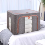 Cutie de depozitare pliabila, Flippy, Cu fermoar, 100 L, Textil, 60x42x40 cm, Cadru Metalic, Suport Baza Stabil din Plastic, Gri, Cu doua ferestre - imagine 2