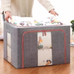 Cutie de depozitare pliabila, Flippy, Cu fermoar, 100 L, Textil, 60x42x40 cm, Cadru Metalic, Suport Baza Stabil din Plastic, Gri, Cu doua ferestre - imagine 3