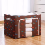 Cutie de Depozitare Pliabila, Flippy, cu Fermoar, 100 L, Textil, 60x42x40 cm, O Fereastra, Cadru Metalic, Suport Baza Stabil din Plastic, Imprimeu Catelusi, Maro - imagine 2