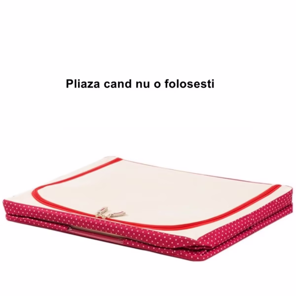 Cutie de Depozitare Pliabila, Flippy, cu Fermoar, 100 L, Textil, 60x42x40 cm, O Fereastra, Cadru Metalic, Suport Baza Stabil din Plastic, imprimeu punctat, Rosu - imagine 2