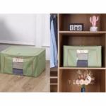 Cutie de depozitare pliabila, Flippy, Cu fermoar, 100 L, Textil, 60x42x40 cm, Cadru Metalic, Suport Baza Stabil din Plastic, Verde - imagine 2