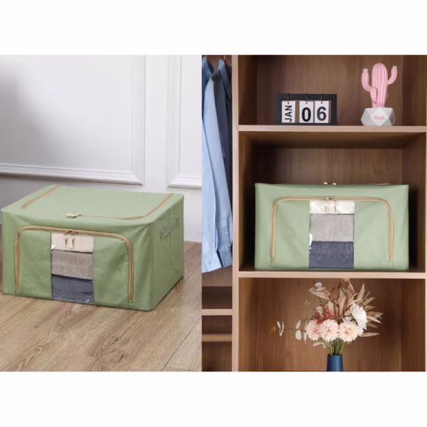 Cutie de depozitare pliabila, Flippy, Cu fermoar, 100 L, Textil, 60x42x40 cm, Cadru Metalic, Suport Baza Stabil din Plastic, Verde - imagine 2
