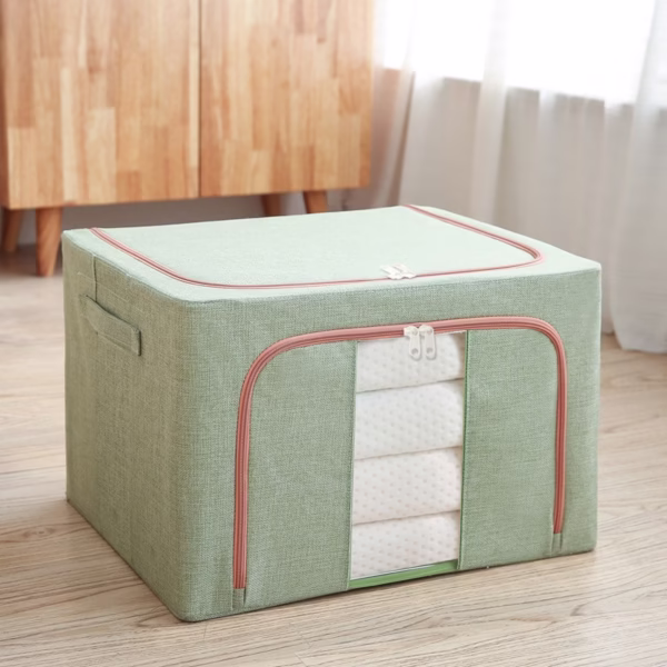 Cutie de depozitare pliabila, Flippy, Cu fermoar, 100 L, Textil, 60x42x40 cm, Cadru Metalic, Suport Baza Stabil din Plastic, Verde - imagine 4