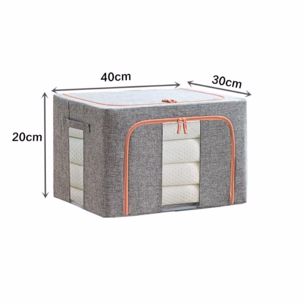 cutie-de-depozitare-pliabila-flippy-cu-fermoar-24-l-40x30x20-cm-textil-gri-cu-doua-ferestre-653767402f07d Cutie de Depozitare Pliabila, Flippy, 24 L, din Bumbac si In, 40x30x20 cm, 2 Ferestre, Frontala si Laterala, 2 Usi de Acces cu Fermoar Bidirectional, Cadru Metalic, Suport Baza Stabil din Plastic, Gri - imagine 1