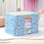 Cutie de Depozitare Pliabila, Flippy, 24 L, Panza Oxford, 40x30x20 cm, Fereastra Frontala, 2 Usi de Acces cu Fermoar Bidirectional, Cadru Metalic, Suport Baza Stabil din Plastic, Imprimeu cirese, Albastru - imagine 2
