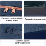 Cutie de Depozitare Pliabila, Flippy, Cu Fermoar, 24 L, Textil, 40x30x20 cm, Cadru Metalic, Suport Baza Stabil din Plastic, Albastru Marin cu Doua Ferestre - imagine 2