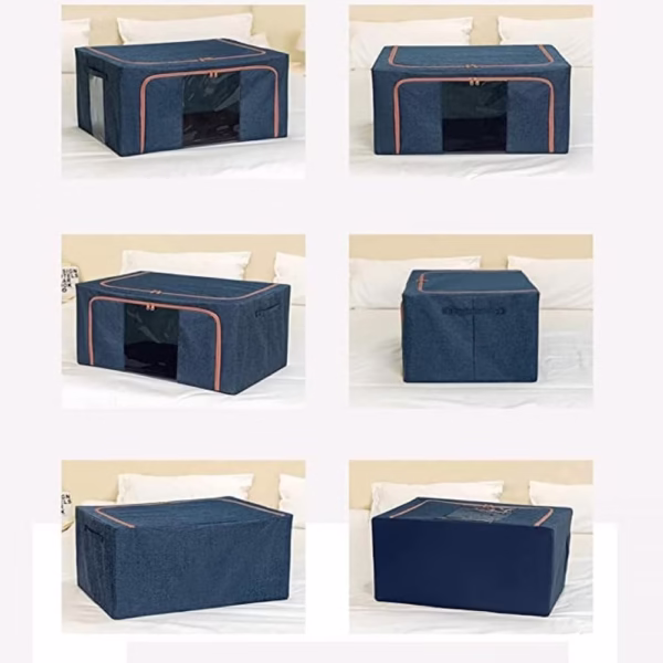 Cutie de Depozitare Pliabila, Flippy, Cu Fermoar, 24 L, Textil, 40x30x20 cm, Cadru Metalic, Suport Baza Stabil din Plastic, Albastru Marin cu Doua Ferestre - imagine 4
