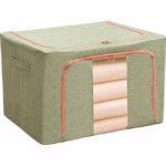 Cutie de Depozitare Pliabila, Flippy, 24 L, din Bumbac si In, 40x30x20 cm, Fereastra Frontala, 2 Usi de Acces cu Fermoar Bidirectional, Cadru Metalic, Suport Baza Stabil din Plastic, Verde - imagine 4