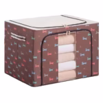 Cutie de Depozitare Pliabila, Flippy, 24 L, Panza Oxford, 40x30x20 cm, Fereastra Frontala, 2 Usi de Acces cu Fermoar Bidirectional, Cadru Metalic, Suport Baza Stabil din Plastic, Imprimeu Catelus, Maro/Bej - imagine 3