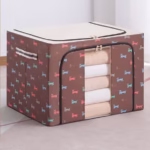 Cutie de Depozitare Pliabila, Flippy, 24 L, Panza Oxford, 40x30x20 cm, Fereastra Frontala, 2 Usi de Acces cu Fermoar Bidirectional, Cadru Metalic, Suport Baza Stabil din Plastic, Imprimeu Catelus, Maro/Bej - imagine 2