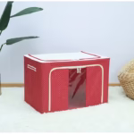Cutie de Depozitare Pliabila, Flippy, 24 L, Panza Oxford, 40x30x20 cm, Fereastra Frontala, 2 Usi de Acces cu Fermoar Bidirectional, Cadru Metalic, Suport Baza Stabil din Plastic, Imprimeu Buline, Rosu - imagine 2