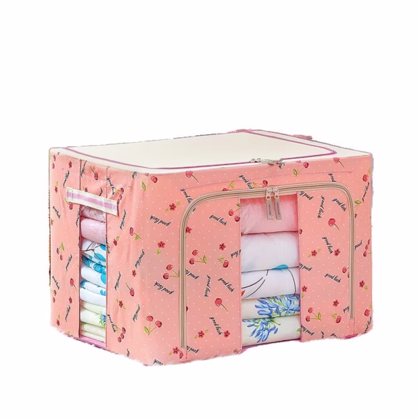 Cutie de Depozitare Pliabila, Flippy, 24 L, Panza Oxford, 40x30x20 cm, Fereastra Frontala, 2 Usi de Acces cu Fermoar Bidirectional, Cadru Metalic, Suport Baza Stabil din Plastic, Imprimeu Cirese, Roz - imagine 4