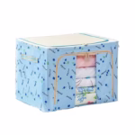 Cutie de Depozitare Pliabila, Flippy, 66 L, din Tesatura Oxford, 50x40x33 cm, Fereastra Frontala, 2 Usi de Acces cu Fermoar Bidirectional, Cadru Metalic, Suport Baza Stabil din Plastic, Imprimeu Cirese, Albastru - imagine 3
