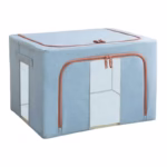 Cutie de Depozitare Pliabila, Flippy, 66 L, din Bumbac si In, 50x40x33 cm, 2 Ferestre, Frontala si Laterala, 2 Usi de Acces cu Fermoar Bidirectional, Cadru Metalic, Suport Baza Stabil din Plastic, Bleu - imagine 3