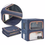 Cutie de depozitare pliabila, Flippy, Cu fermoar, 66 L, Textil, 50x40x33 cm, Albastru Marin, Cadru Metalic, Suport Baza Stabil din Plastic, Cu doua ferestre - imagine 3