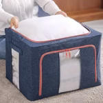 Cutie de depozitare pliabila, Flippy, Cu fermoar, 66 L, Textil, 50x40x33 cm, Albastru Marin, Cadru Metalic, Suport Baza Stabil din Plastic, Cu doua ferestre - imagine 6