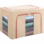 Cutie de depozitare pliabila, Flippy, Cu fermoar, 66 L, Textil, 50x40x33 cm, Cadru Metalic, Suport Baza Stabil din Plastic, Crem - imagine 5
