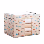 Cutie de Depozitare Pliabila, Flippy, 66 L, Panza Oxford, 50x40x33 cm, Fereastra Frontala, 2 Usi de Acces cu Fermoar Bidirectional, Cadru Metalic, Suport Baza Stabil din Plastic, Imprimeu Catelus, Bej - imagine 5