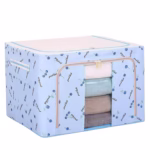 Cutie de Depozitare Pliabila, Flippy, Cu Fermoar, 66 L, Textil, 50x40x33 cm, cu 2 Ferestre, Cadru Metalic, Suport Baza Stabil din Plastic, Imprimeu Cirese, Albastru - imagine 6