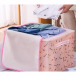 Cutie de Depozitare Pliabila, Flippy, Cu Fermoar, 66 L, Textil, 50x40x33 cm, cu Fereastra, Cadru Metalic, Suport Baza Stabil din Plastic, Imprimeu Cirese, Roz - imagine 2