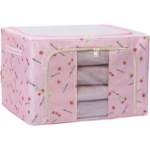 Cutie de Depozitare Pliabila, Flippy, Cu Fermoar, 66 L, Textil, 50x40x33 cm, cu Fereastra, Cadru Metalic, Suport Baza Stabil din Plastic, Imprimeu Cirese, Roz - imagine 3