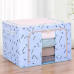Cutie de Depozitare Pliabila, Flippy, Cu Fermoar, 66 L, Textil, 50x40x33 cm, cu 2 Ferestre, Cadru Metalic, Suport Baza Stabil din Plastic, Imprimeu Cirese, Albastru - imagine 2