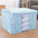 Cutie de Depozitare Pliabila, Flippy, Cu Fermoar, 66 L, Textil, 50x40x33 cm, cu 2 Ferestre, Cadru Metalic, Suport Baza Stabil din Plastic, Imprimeu Cirese, Albastru - imagine 3
