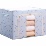 Cutie de Depozitare Pliabila, Flippy, Cu Fermoar, 66 L, Textil, 50x40x33 cm, cu 2 Ferestre, Cadru Metalic, Suport Baza Stabil din Plastic, Imprimeu Cirese, Albastru - imagine 4