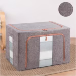 Cutie de depozitare pliabila, Flippy, Cu fermoar, 66 L, Textil, 50x40x33 cm, Gri, Cadru Metalic, Suport Baza Stabil din Plastic, Cu doua ferestre - imagine 3