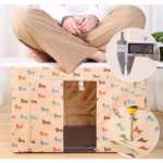 Cutie de Depozitare Pliabila, Flippy, 66 L, Panza Oxford, 50x40x33 cm, Fereastra Frontala, 2 Usi de Acces cu Fermoar Bidirectional, Cadru Metalic, Suport Baza Stabil din Plastic, Imprimeu Catelus, Bej - imagine 2