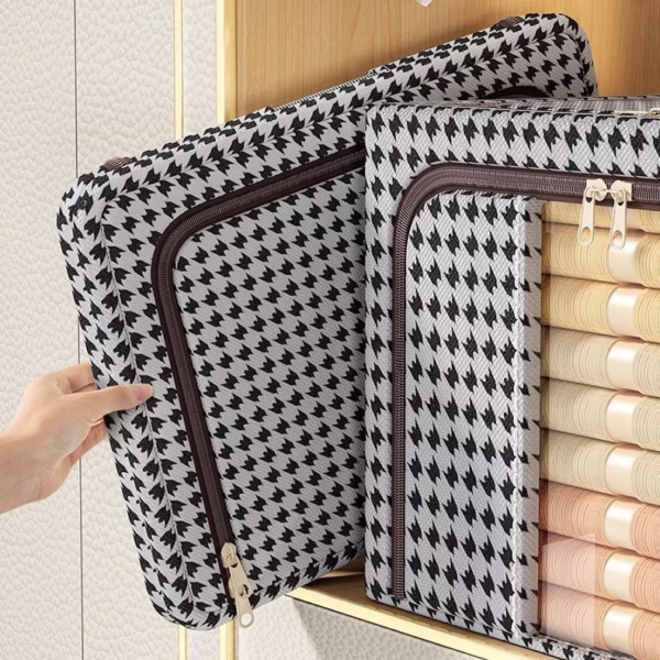 Cutie de Depozitare Pliabila, Flippy, Cu fermoar Bidirectional, 24 L, Textil, 40x30x20 cm, Cadru Metalic, o Fereastra, Suport Baza Stabil din Plastic, Design Zebra, Alb Negru - imagine 4