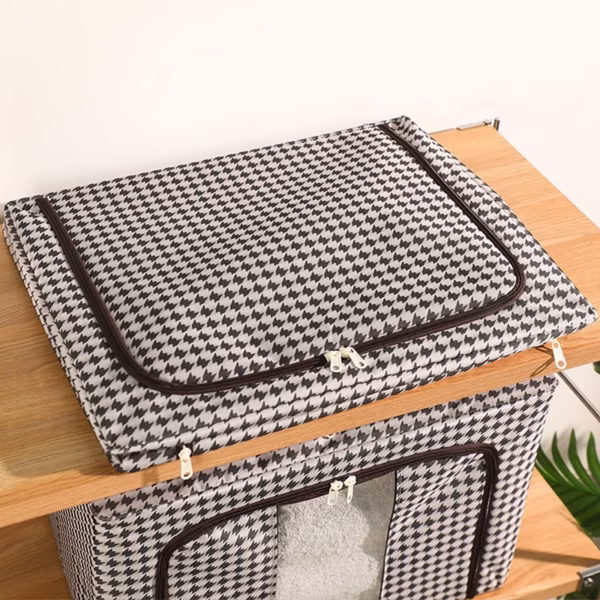 Cutie de Depozitare Pliabila, Flippy, Cu fermoar Bidirectional, 24 L, Textil, 40x30x20 cm, Cadru Metalic, o Fereastra, Suport Baza Stabil din Plastic, Design Zebra, Alb Negru - imagine 6