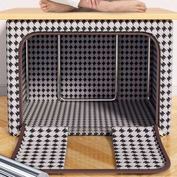 Cutie de Depozitare Pliabila, Flippy, Cu fermoar Bidirectional, 24 L, Textil, 40x30x20 cm, Cadru Metalic, o Fereastra, Suport Baza Stabil din Plastic, Design Zebra, Alb Negru - imagine 9