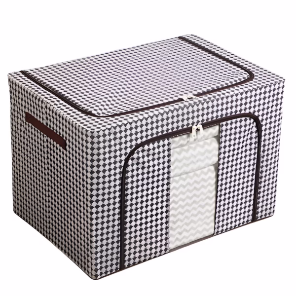 Cutie de Depozitare Pliabila, Flippy, Cu fermoar Bidirectional, 24 L, Textil, 40x30x20 cm, Cadru Metalic, o Fereastra, Suport Baza Stabil din Plastic, Design Zebra, Alb Negru - imagine 1