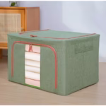 Cutie de Depozitare Pliabila, Flippy, Cu fermoar Bidirectional, 66 L, Textil, 50x40x33 cm, Cadru Metalic, o Fereastra, Suport Baza Stabil din Plastic, Verde - imagine 2