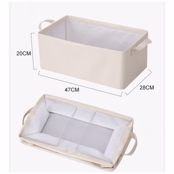 Cutie de Depozitare Tip Cos, Flippy, Material Piele Ecologica, Pliabila, 47x28x20 cm, 26 l, Cadru Metalic, cu Manere, Bej - imagine 2