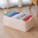 Cutie de Depozitare Tip Cos, Flippy, Material Piele Ecologica, Pliabila, 47x28x20 cm, 26 l, Cadru Metalic, cu Manere, Bej - imagine 5