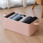 Cutie de Depozitare Tip Cos, Flippy, Material Piele Ecologica, Pliabila, 47x28x20 cm, 26 l, Cadru Metalic, cu Manere, Roz - imagine 2