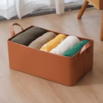 Cutie de Depozitare Tip Cos, Flippy, Material Piele Ecologica, Pliabila, 47x28x20 cm, 26 l, Cadru Metalic, cu Manere, Maro - imagine 3