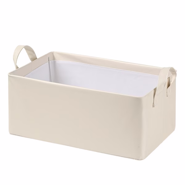 Cutie de Depozitare Tip Cos, Flippy, Material Piele Ecologica, Pliabila, 47x28x20 cm, 26 l, Cadru Metalic, cu Manere, Bej - imagine 10