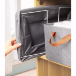 Cutie de Depozitare Tip Cos, Flippy, Material Textil, Pliabila, 47x28x20 cm, 35 l, Cadru Metalic, cu Manere, Maro - imagine 2
