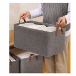 Cutie de Depozitare Tip Cos, Flippy, Material Textil, Pliabila, 47x28x20 cm, 35 l, Cadru Metalic, cu Manere, Maro - imagine 3