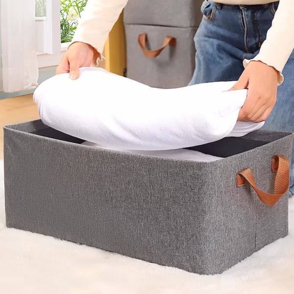Cutie de Depozitare Tip Cos, Flippy, Material Textil, Pliabila, 47x28x20 cm, 35 l, Cadru Metalic, cu Manere, Maro - imagine 4