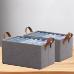 Cutie de Depozitare Tip Cos, Flippy, Material Textil, Pliabila, 47x28x20 cm, 35 l, Cadru Metalic, cu Manere, Maro - imagine 7
