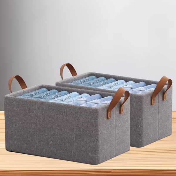 Cutie de Depozitare Tip Cos, Flippy, Material Textil, Pliabila, 47x28x20 cm, 35 l, Cadru Metalic, cu Manere, Maro - imagine 7