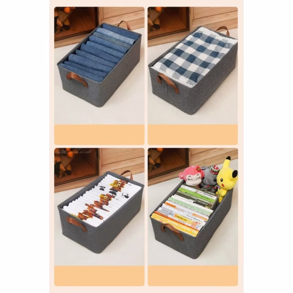 Cutie de Depozitare Tip Cos, Flippy, Material Textil, Pliabila, 47x30x25 cm, 35 l, Cadru Metalic, cu Manere, Gri - imagine 5