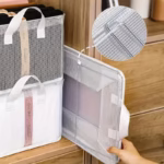 Cutie de Depozitare Tip Cos, Flippy, Material Textil Transparent, Pliabila, 47x28x20 cm, 35 l, Cadru Metalic, cu Manere, Alb - imagine 5