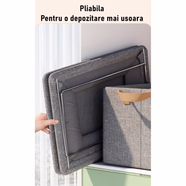 Cutie de depozitare tip cos, Flippy, textil, pliabila, 47x28x20 cm, cadru metalic, cu manere, gri - imagine 3